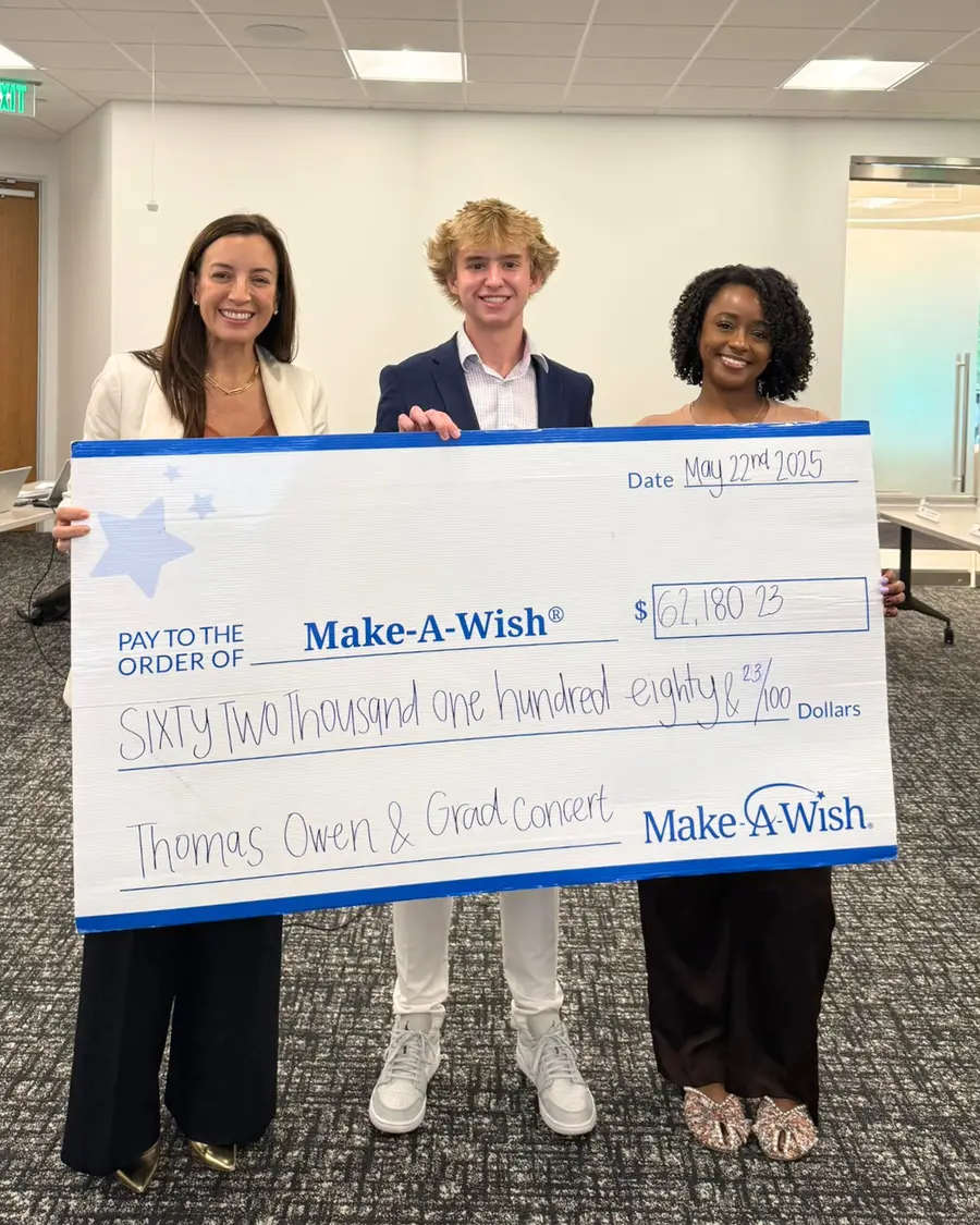 Students presenting a Make-A-Wish check from the first Grad Concert